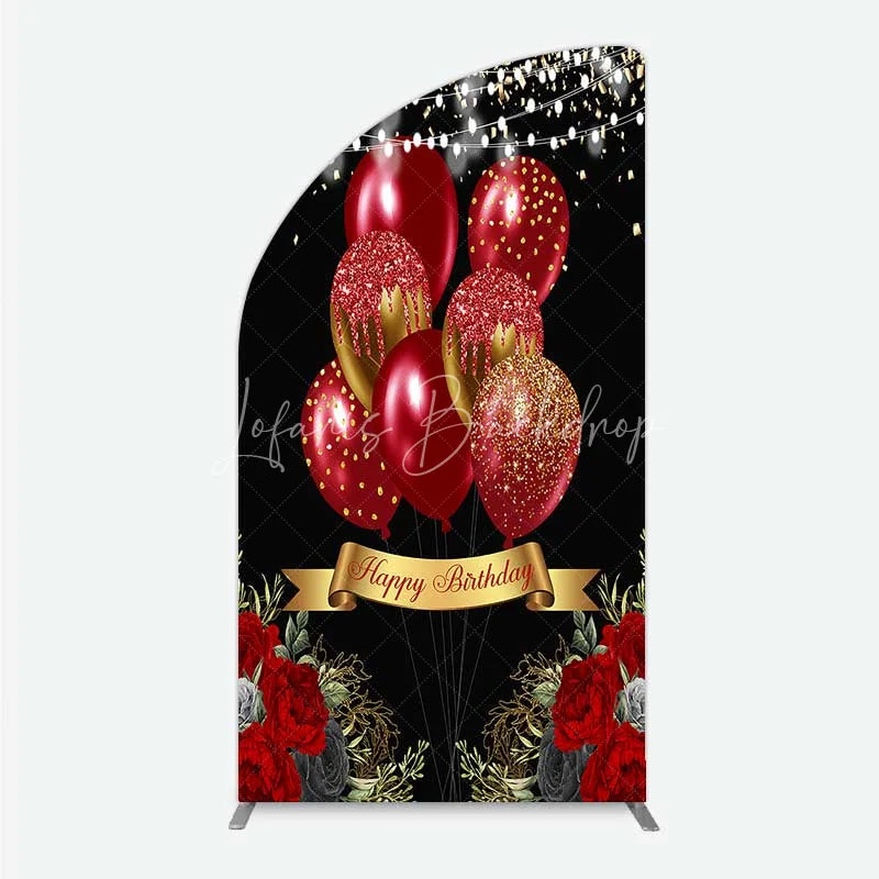 Lofaris Half Moon Arch Backdrop Red Gold Balloons Happy Birthday Cover Black Floral Rose Chiara Wall Background Party Decoration