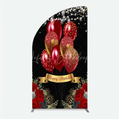 Lofaris Half Moon Arch Backdrop Red Gold Balloons Happy Birthday Cover Black Floral Rose Chiara Wall Background Party Decoration