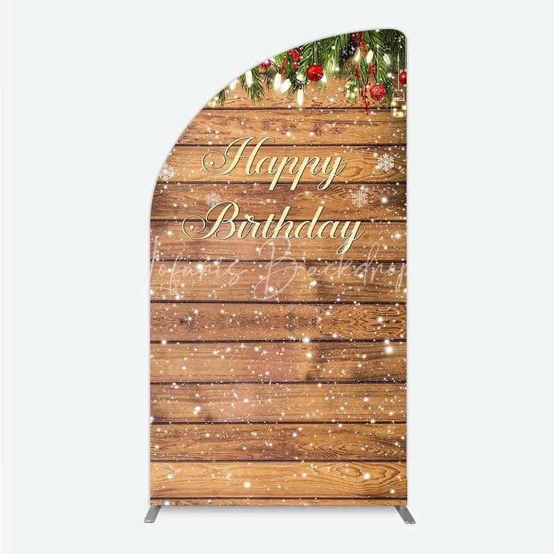 Lofaris Half Moon Arch Backdrop Rustic Wood Christmas Happy Birthday Cover Winter Pine Tree Light Background Holiday Born Party Decor