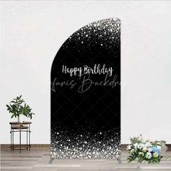 Lofaris Half Moon Arch Backdrop Silver Diamonds Glitz Black Background Sparkle Happy Birthday Cover