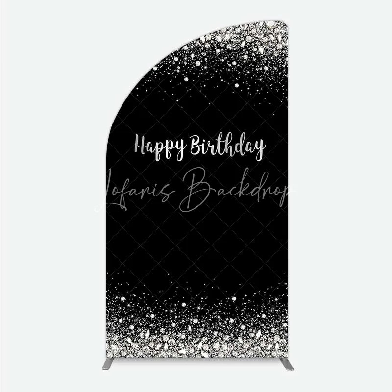 Lofaris Half Moon Arch Backdrop Silver Diamonds Glitz Black Background Sparkle Happy Birthday Cover