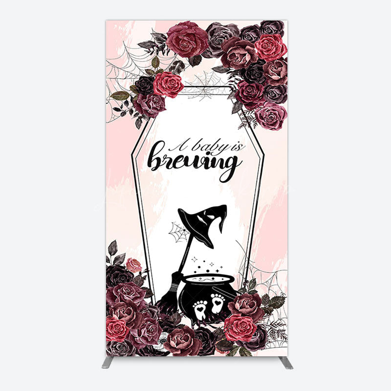 Lofaris Halloween A Baby Is Brewing Floral Arch Backdrop