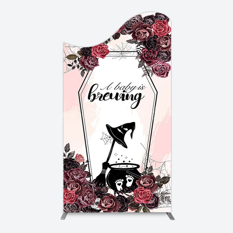 Lofaris Halloween A Baby Is Brewing Floral Arch Backdrop