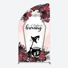 Lofaris Halloween A Baby Is Brewing Floral Arch Backdrop