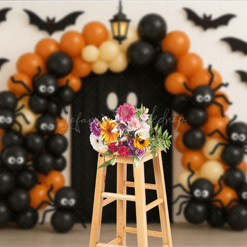 Lofaris Halloween Balloon Arch Photography Backdrop Orange and Black Ghost Spider Spooky Party Photo Booth Decor