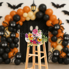 Lofaris Halloween Balloon Arch Photography Backdrop Orange and Black Ghost Spider Spooky Party Photo Booth Decor