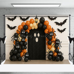 Lofaris Halloween Balloon Arch Photography Backdrop Orange and Black Ghost Spider Spooky Party Photo Booth Decor