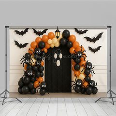 Lofaris Halloween Balloon Arch Photography Backdrop Orange and Black Ghost Spider Spooky Party Photo Booth Decor