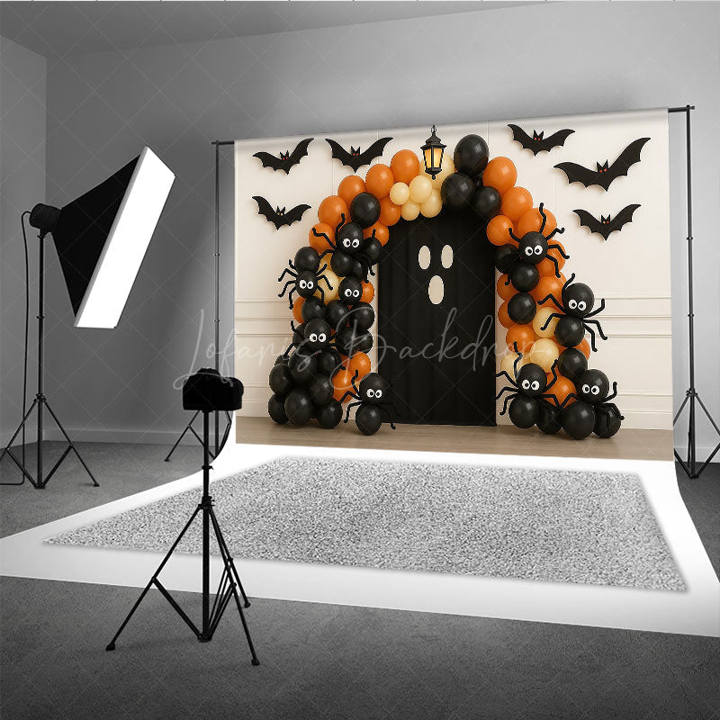 Lofaris Halloween Balloon Arch Photography Backdrop Orange and Black Ghost Spider Spooky Party Photo Booth Decor