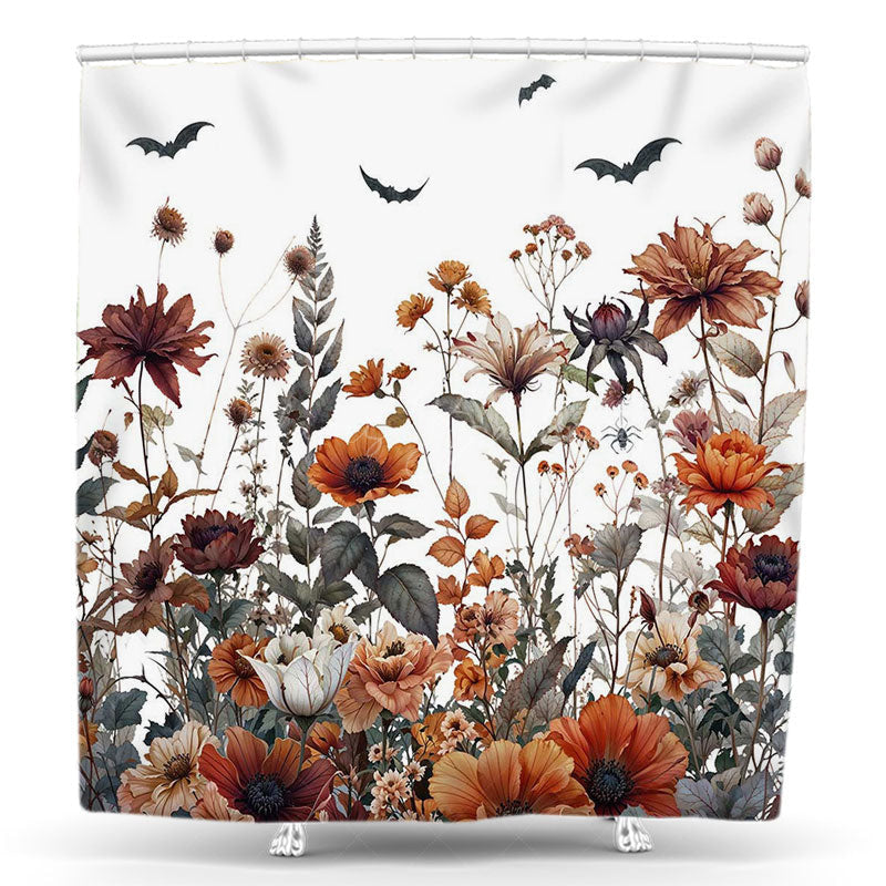 Lofaris Halloween Bats Colorful Wildflower Shower Curtain