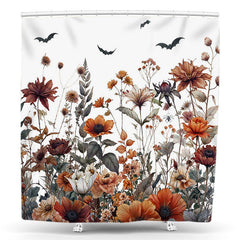 Lofaris Halloween Bats Colorful Wildflower Shower Curtain