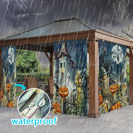 Lofaris Halloween Castle Waterproof Printed Outdoor Curtains