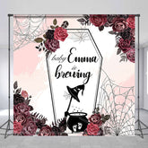Lofaris Halloween Floral Baby Is Brewing Custom Name Backdrop
