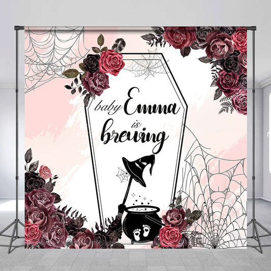 Lofaris Halloween Floral Baby Is Brewing Custom Name Backdrop