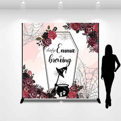 Lofaris Halloween Floral Baby Is Brewing Custom Name Backdrop