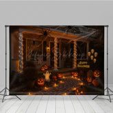 Lofaris Halloween Front Porch Photography Backdrop Night Scene with Jack-o-lanterns Spooky House Party Decorations