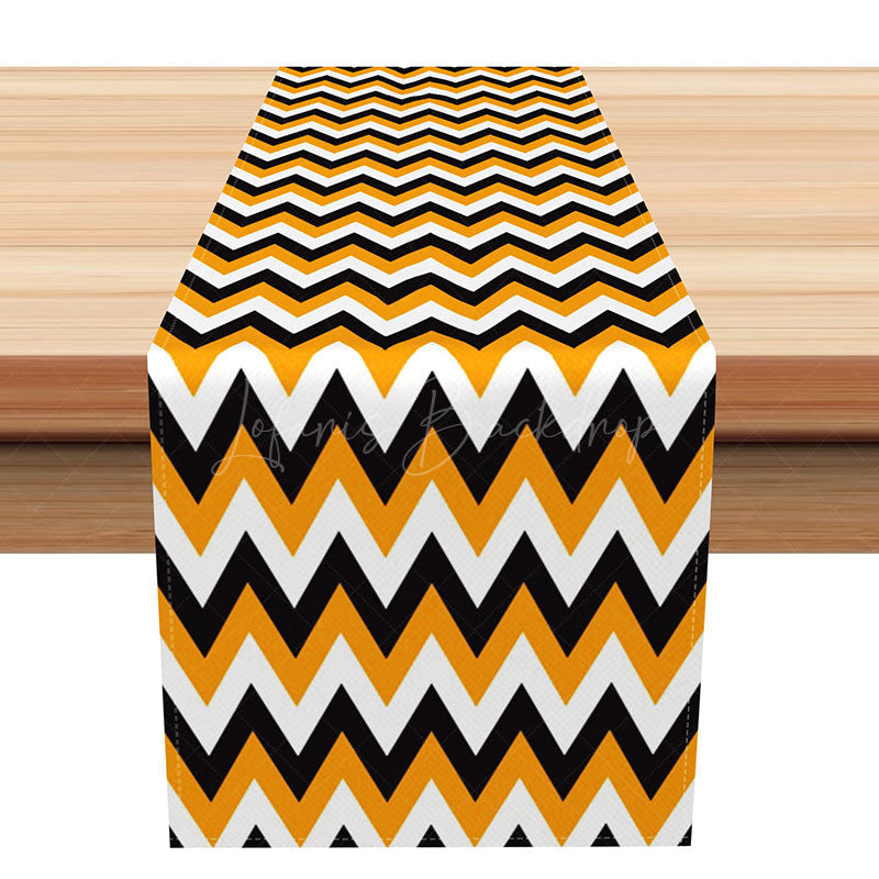 Lofaris Halloween Geometric Table Runner with Orange Black and White Triangles for Modern Party Decor