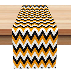 Lofaris Halloween Geometric Table Runner with Orange Black and White Triangles for Modern Party Decor