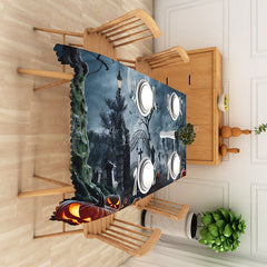 Lofaris Halloween Graveyard Rectangle Tablecloth with Jack O’ Lanterns for Spooky Cemetery and Haunted Party Decor