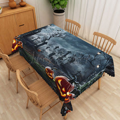Lofaris Halloween Graveyard Rectangle Tablecloth with Jack O’ Lanterns for Spooky Cemetery and Haunted Party Decor