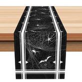 Lofaris Halloween Holiday Table Runner with Black and White Spider Web Bats for Spooky Party Decor