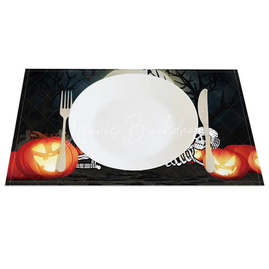 Lofaris Halloween Jack-O’-Lantern and Skeleton Set of 4 Placemats for Spooky Fun Holiday Party Decor