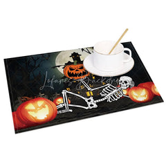 Lofaris Halloween Jack-O’-Lantern and Skeleton Set of 4 Placemats for Spooky Fun Holiday Party Decor