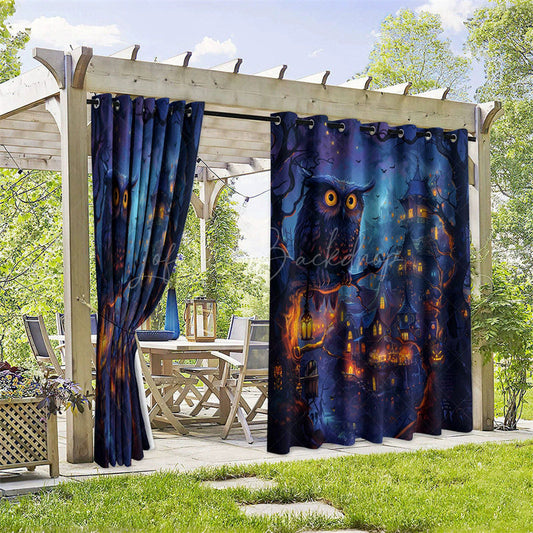 Lofaris Halloween Owl Waterproof Printed Outdoor Curtains