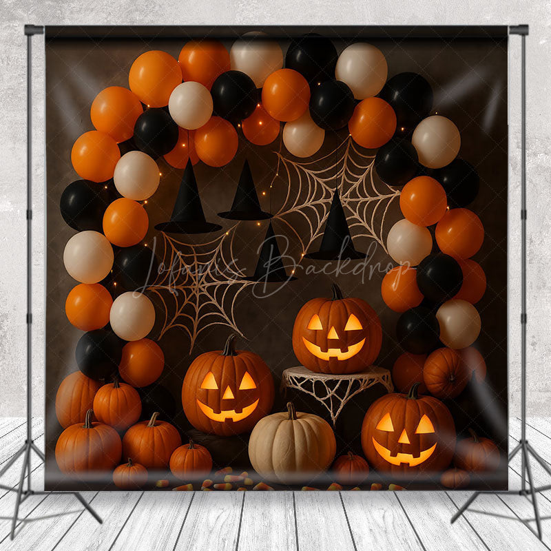 Lofaris Halloween Party Balloon Arch Photography Backdrop Orange and Black Jack-o-lanterns Spooky Photo Booth Decor