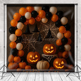 Lofaris Halloween Party Balloon Arch Photography Backdrop Orange and Black Jack-o-lanterns Spooky Photo Booth Decor