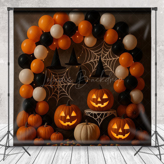 Lofaris Halloween Party Balloon Arch Photography Backdrop Orange and Black Jack-o-lanterns Spooky Photo Booth Decor