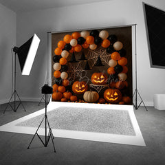 Lofaris Halloween Party Balloon Arch Photography Backdrop Orange and Black Jack-o-lanterns Spooky Photo Booth Decor