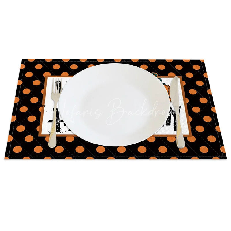 Lofaris Halloween Polka Dot and Jack-O’-Lantern Set of 4 Placemats for Fun Spooky Kids Party Decorations