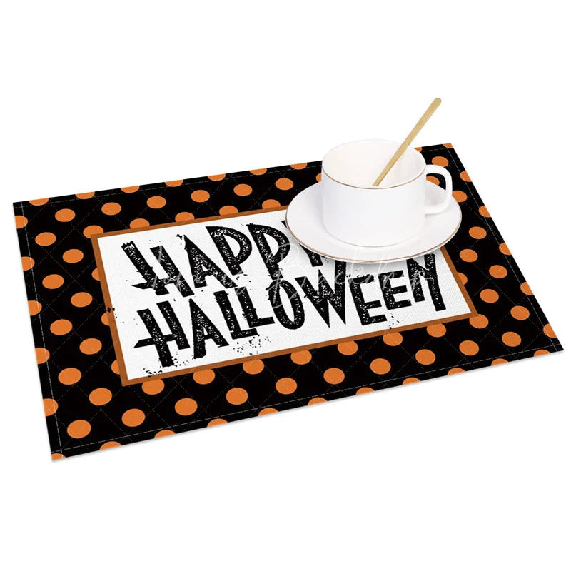 Lofaris Halloween Polka Dot and Jack-O’-Lantern Set of 4 Placemats for Fun Spooky Kids Party Decorations