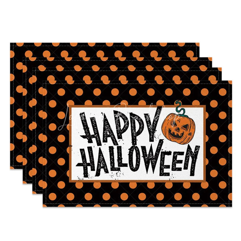 Lofaris Halloween Polka Dot and Jack-O’-Lantern Set of 4 Placemats for Fun Spooky Kids Party Decorations