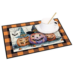 Lofaris Halloween Pumpkin Bat and Cobweb Set of 4 Placemats with Orange Frame for Spooky Party Decor