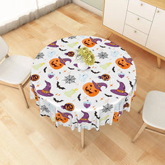 Lofaris Halloween Round Tablecloth with Jack-O’-Lanterns Bats and Ghosts for Spooky Kids Party Decor
