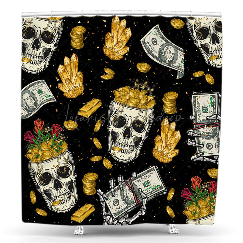 Lofaris Halloween Scary Skull Dollar Gold Mine Shower Curtain