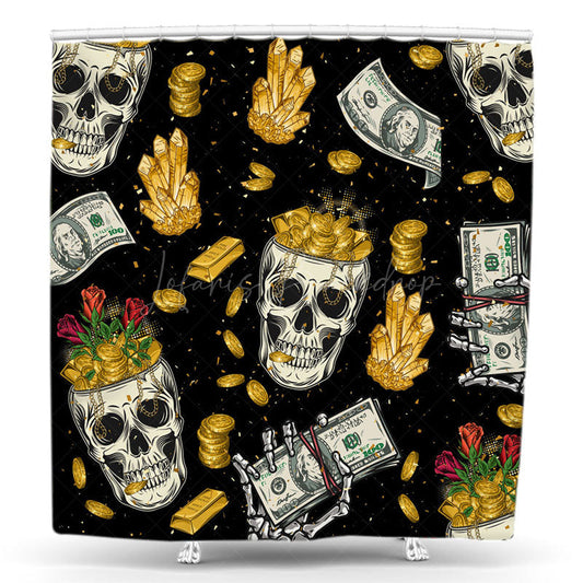 Lofaris Halloween Scary Skull Dollar Gold Mine Shower Curtain
