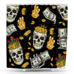 Lofaris Halloween Scary Skull Dollar Gold Mine Shower Curtain