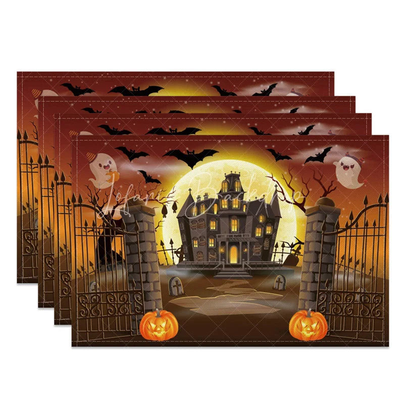 Lofaris Halloween Set of 4 Placemats with Bat Ghost Castle and Jack-O’-Lantern for Spooky Party Decor