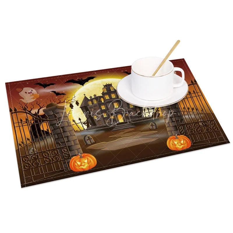 Lofaris Halloween Set of 4 Placemats with Bat Ghost Castle and Jack-O’-Lantern for Spooky Party Decor