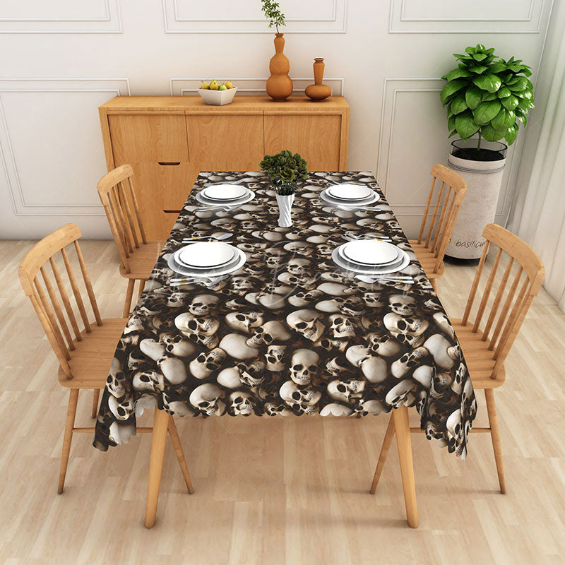 Lofaris Halloween Skull Rectangle Tablecloth in Brown and White for Gothic Spooky Pirate Themed Party Decor