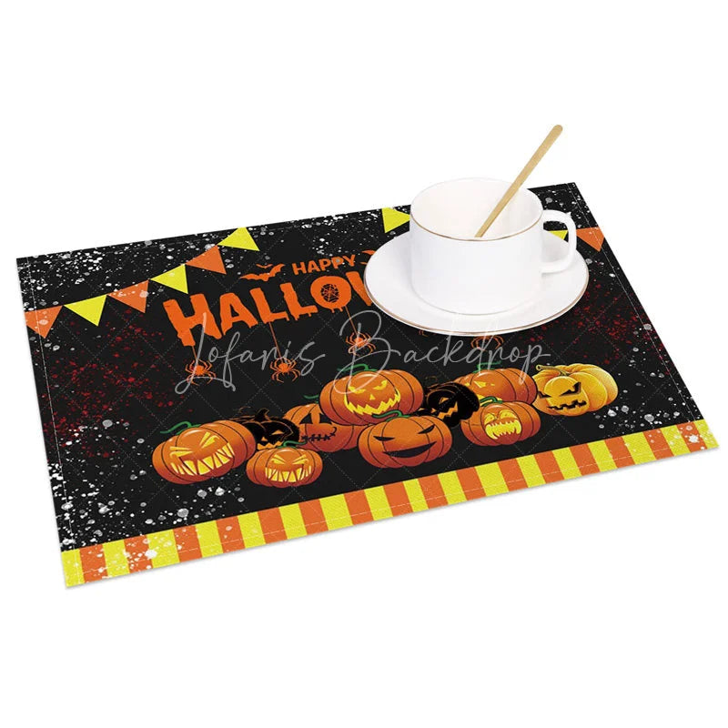 Lofaris Halloween Spider and Jack-O’-Lantern Set of 4 Placemats for Spooky Fun Holiday Party Decor