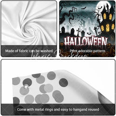 Lofaris Halloween Spooky Garage Door Banner Haunted House with Carved Pumpkins and Full Moon Decor