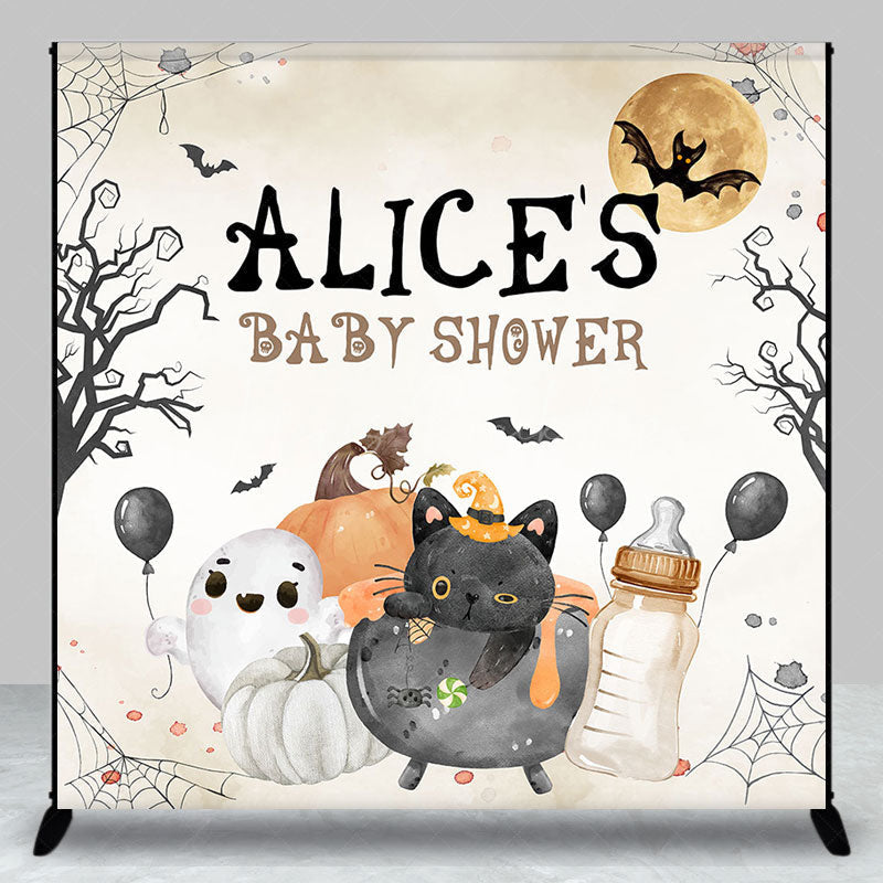 Lofaris Halloween Vibe Moon Custom Name Baby Shower Backdrop