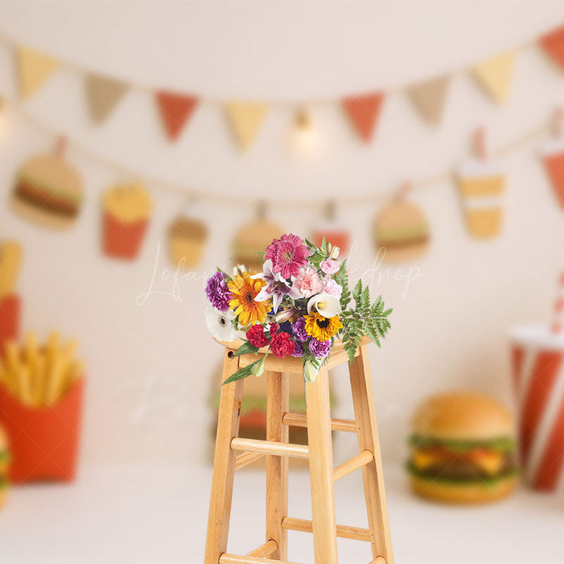 Lofaris Hamburger And French Fries Cute Cake Smash Backdrop