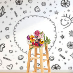 Lofaris Hand Drawn Pattern Smiles Stars And Hearts Backdrop