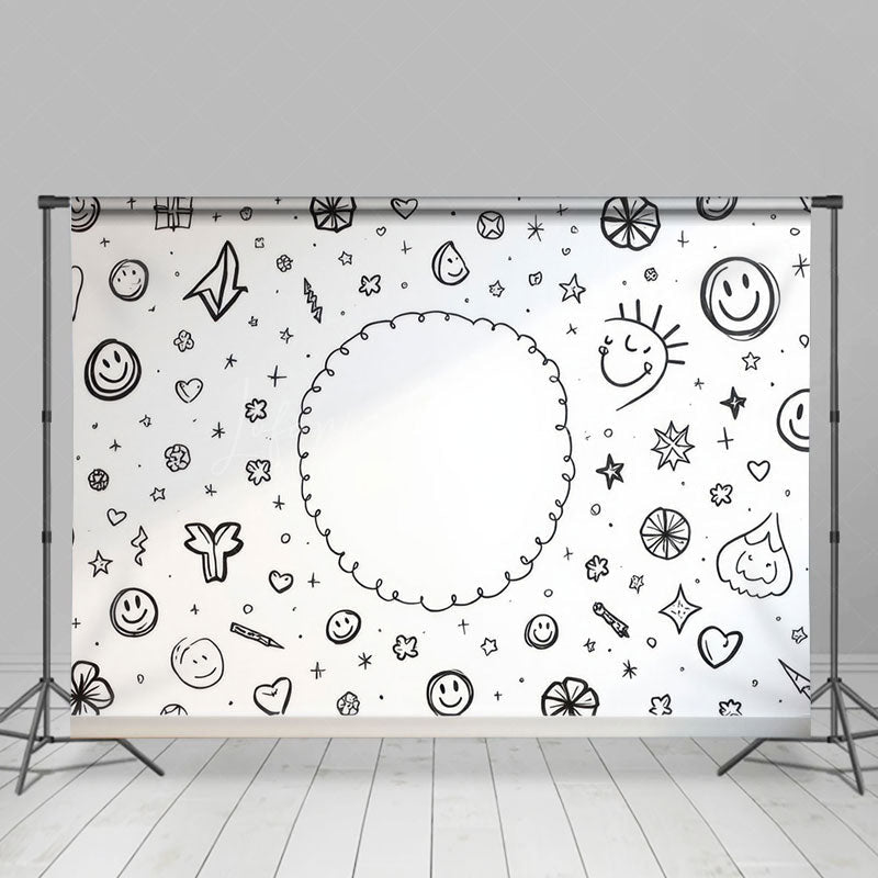 Lofaris Hand Drawn Pattern Smiles Stars And Hearts Backdrop