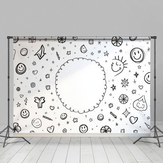 Lofaris Hand Drawn Pattern Smiles Stars And Hearts Backdrop